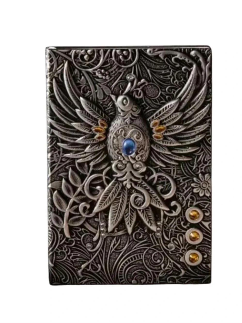 Silver Tone Phoenix Bird 3D Jeweled Diary Notebook